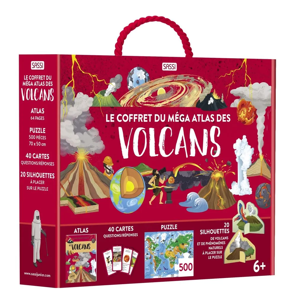 Coffret Méga Atlas des Volcans de Sassi avec atlas, puzzle et silhouettes