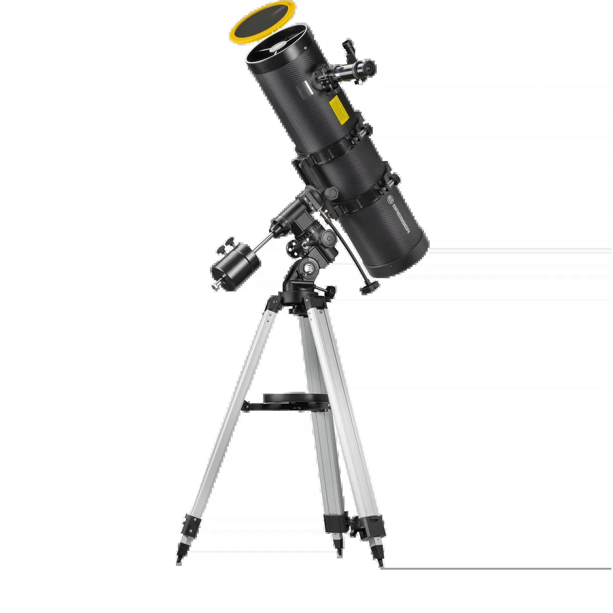 Télescope Bresser Pollux-II 150/1400 noir sur monture équatoriale EQ3 avec filtre solaire jaune