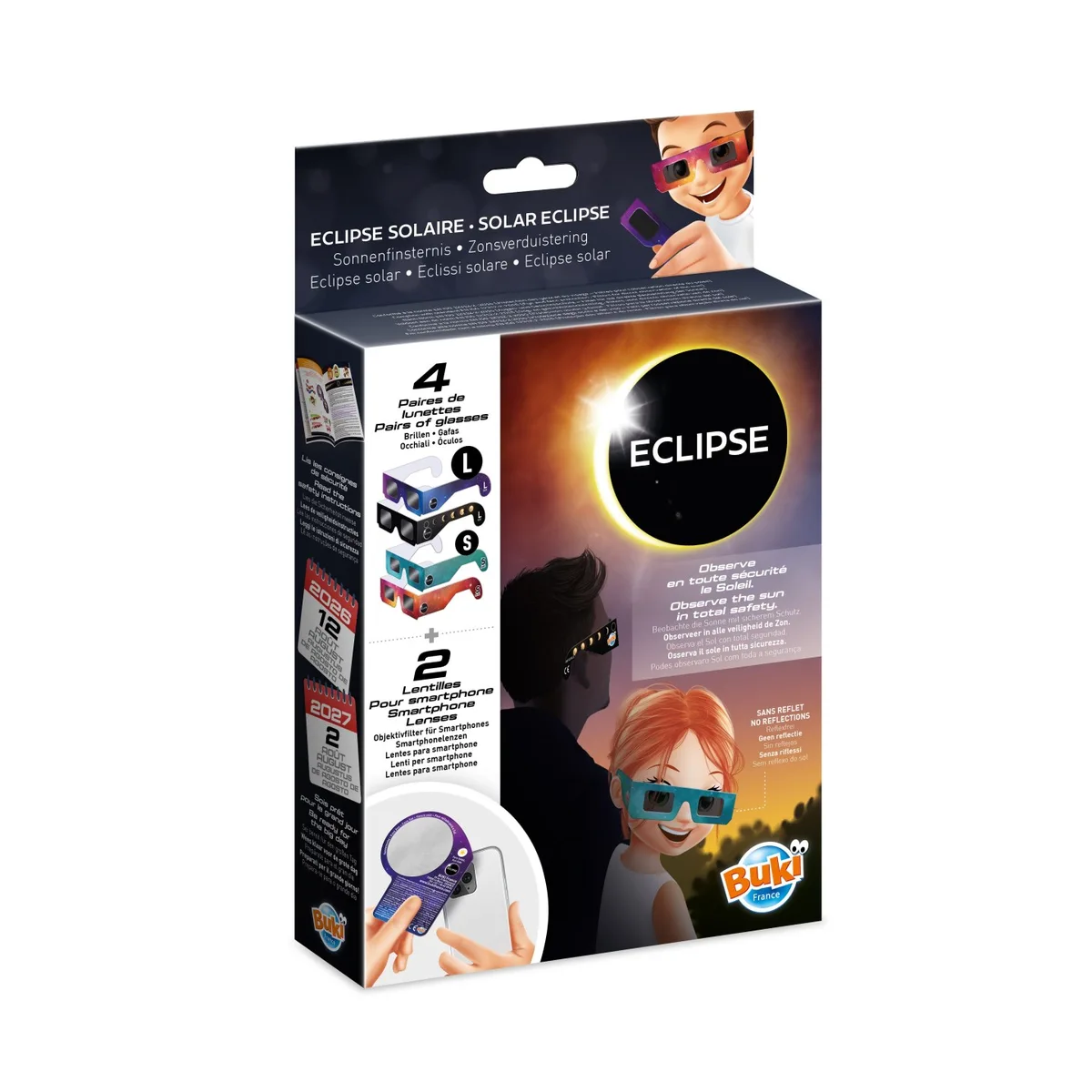 Boîte du Buki Kit éclipse avec lunettes d'éclipse solaire