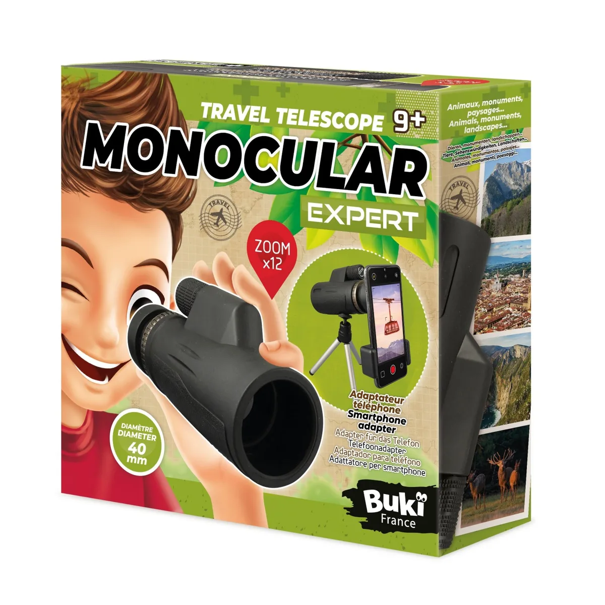 Boîte du Buki Monoculaire Expert, travel telescope zoom x12