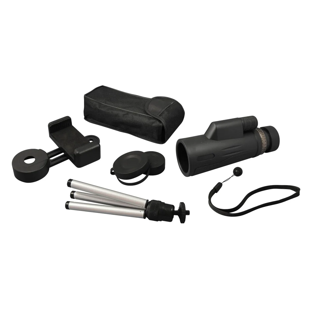 Monoculaire Buki avec adaptateur smartphone, trépied, dragonne et pochette