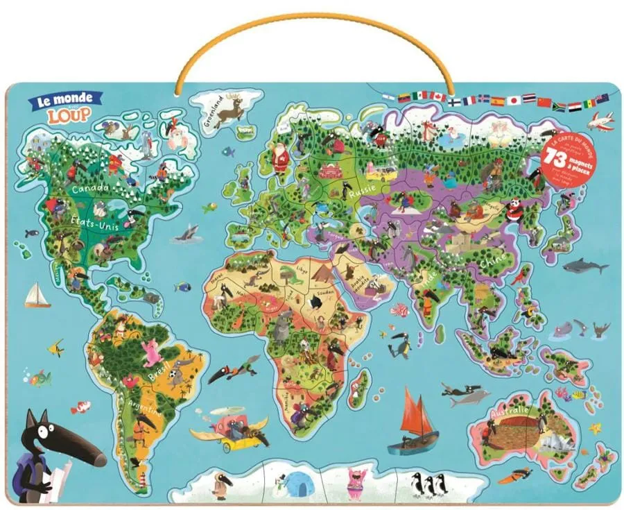 Carte du monde magnétique en puzzle Auzou 49 x 34 cm