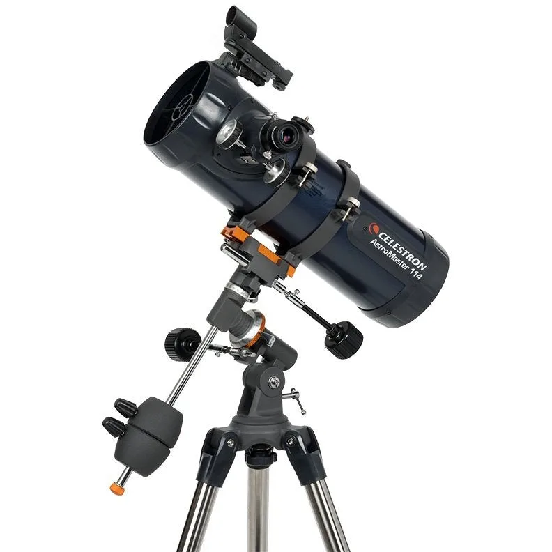 Télescope Celestron AstroMaster 114EQ sur sa monture équatoriale