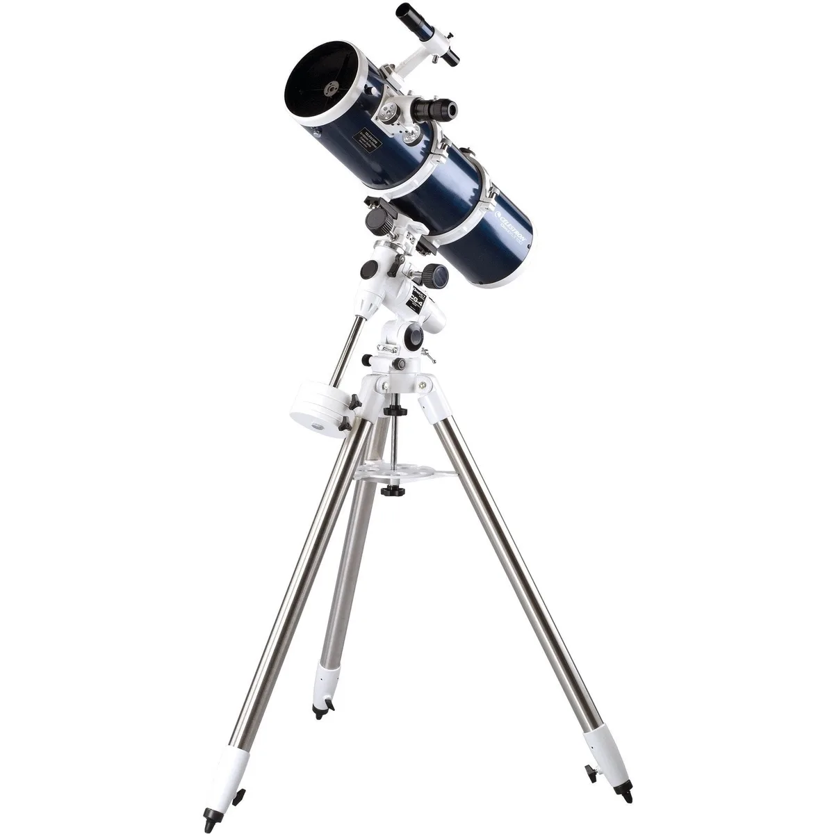 Télescope Celestron Omni XLT 150 bleu sur sa monture équatoriale CG-4 et son trépied