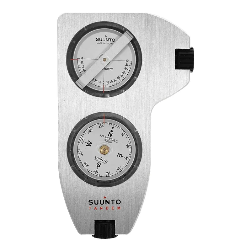 Suunto Tandem en aluminium : deux cadrans superposés, clinomètre en haut et boussole en bas