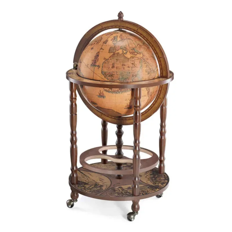 Globe Zoffoli Minerva fermé, vu de face, avec sa carte ancienne et son arceau