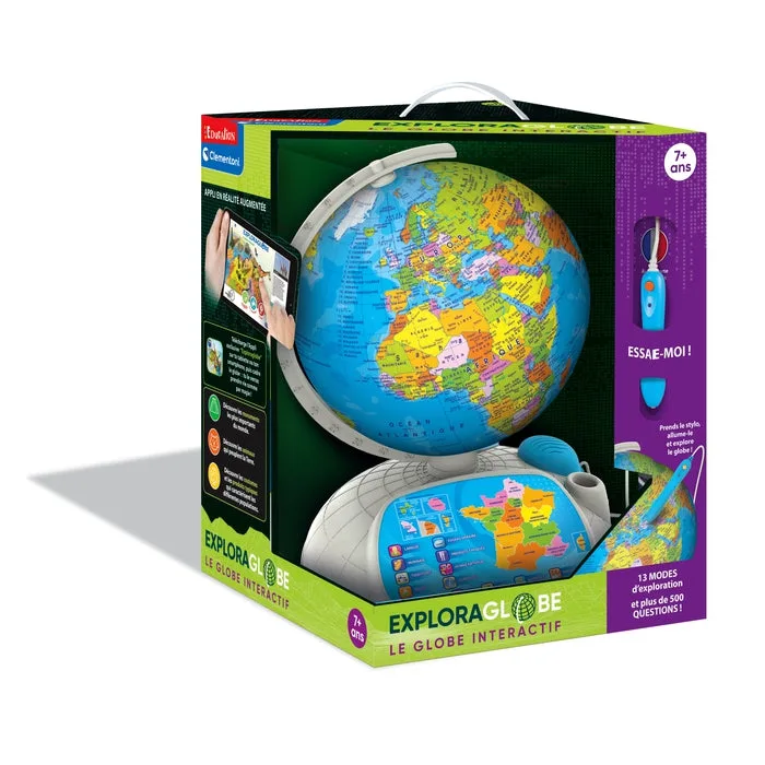 Boîte de l'Exploraglobe Clementoni, globe interactif avec son stylo optique