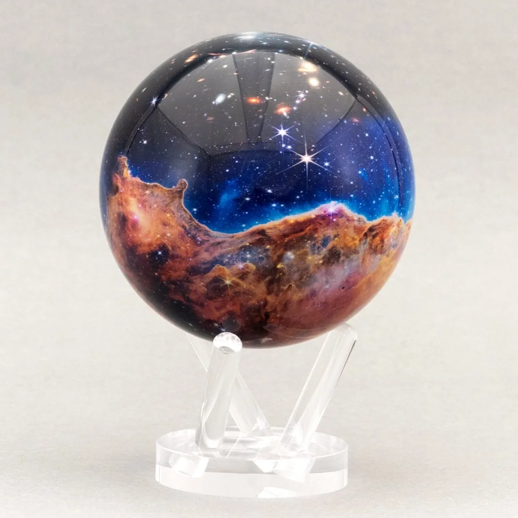 Globe Mova Nébuleuse de la Carène vu de dos, nuages bleus et orange