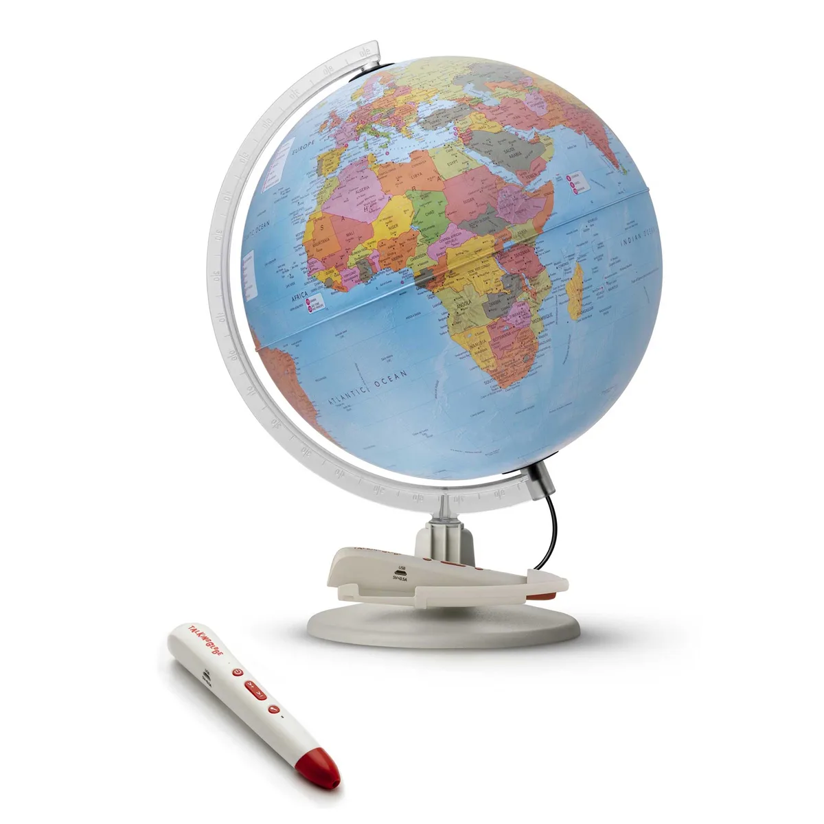 Globe interactif Räthgloben Parlamondo I avec son stylo audio rouge