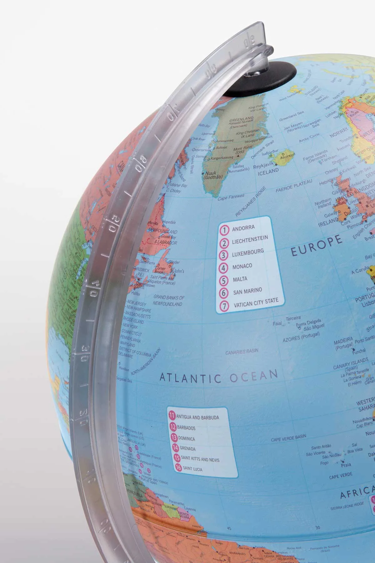 Détail de la carte du globe Parlamondo I et de son méridien