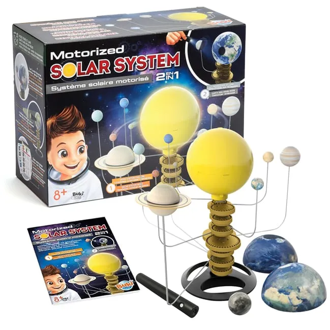 Coffret système solaire motorisé Buki avec le mobile assemblé et sa notice