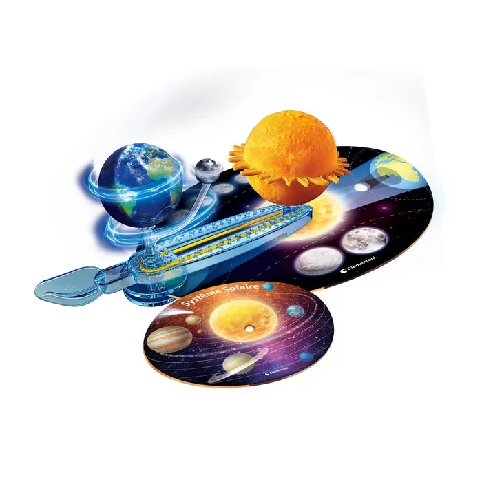 Maquette du Soleil, de la Terre et de la Lune montée sur ses disques