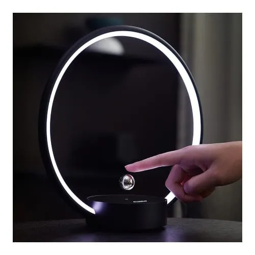Lampe à lévitation Circlo Space noire, anneau lumineux et lune flottante