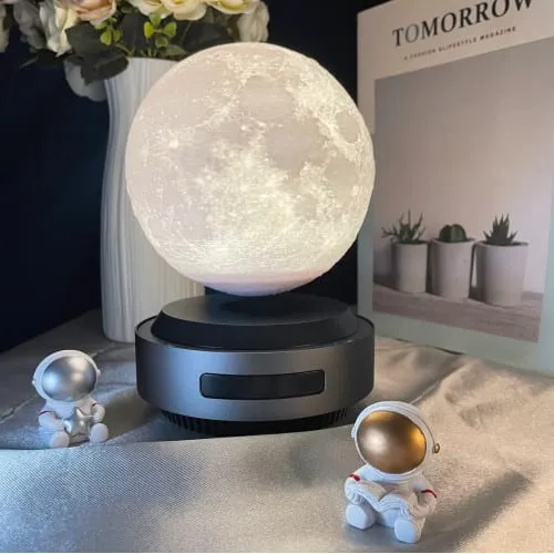 Lune 3D Moonflight en lévitation au-dessus de son socle lumineux