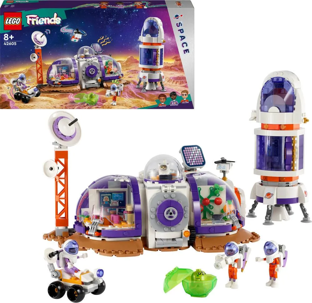 LEGO Friends 42605 station spatiale martienne et fusée, boîte et set monté