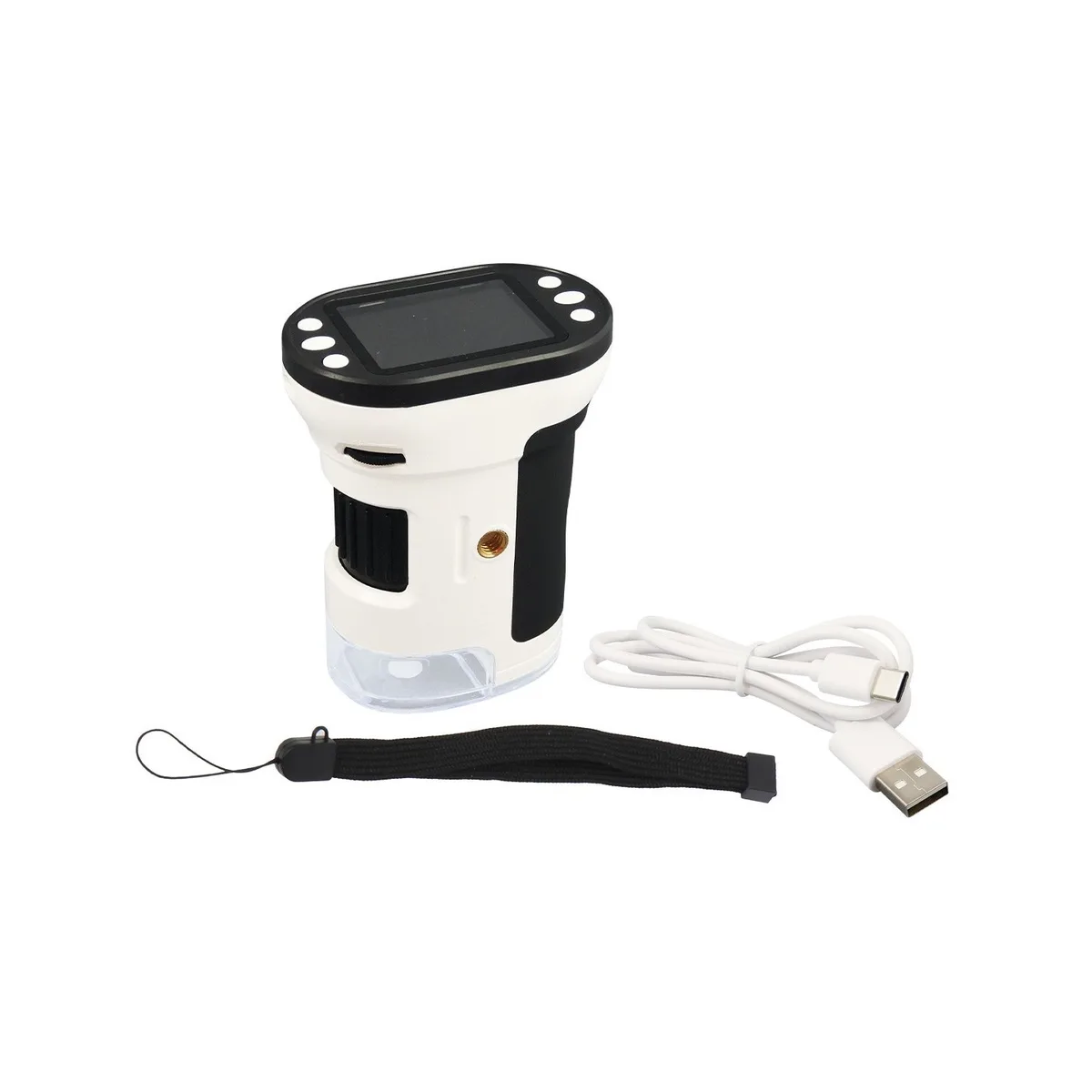 Microscope vidéo Buki avec sa dragonne et son câble USB