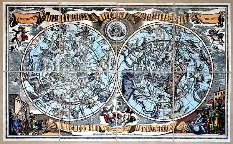 Planisphère du globe céleste de Brunacci (1687)
