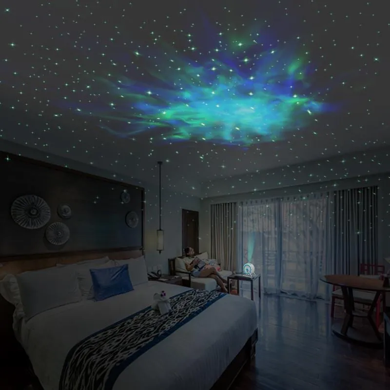 Ciel étoilé projeté par la lampe Jupiter dans une chambre
