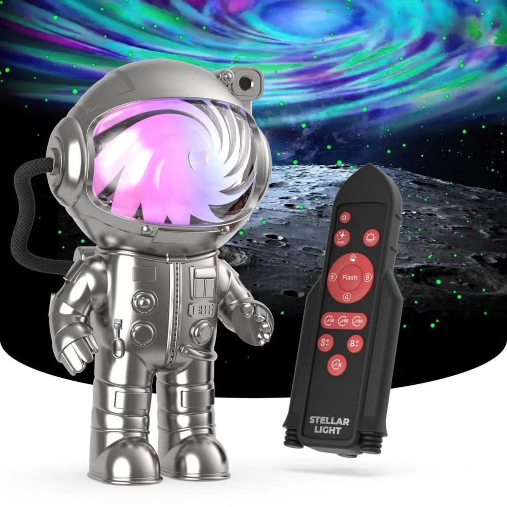 Projecteur Mob Stellar Light en forme d'astronaute avec sa télécommande