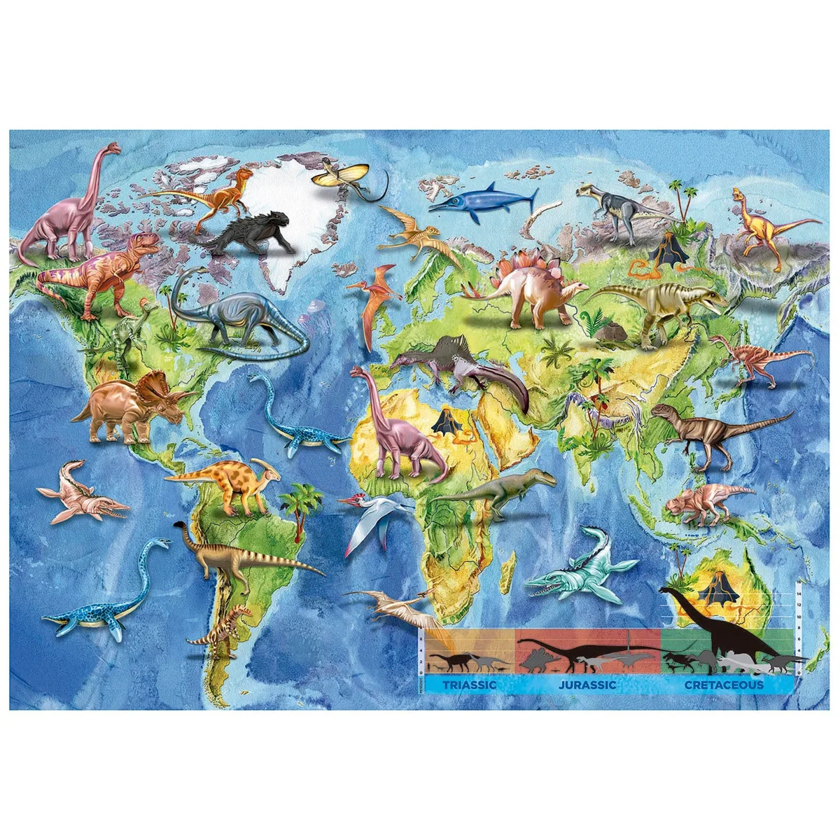 Puzzle Educa Mappemonde Dinosaures assemblé