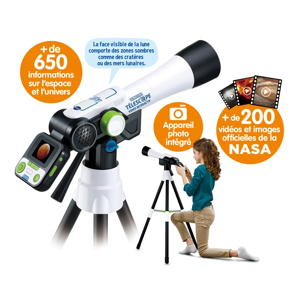 Télescope numérique VTech Genius XL sur trépied avec écran couleur et images NASA